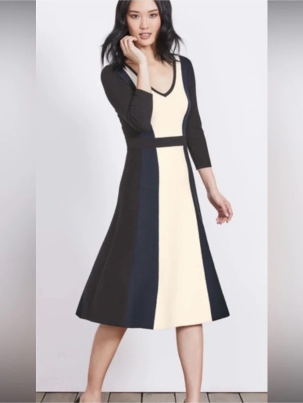Boden Darcy Knitted Colorblock Midi Cotton Cozy Comfy Dress